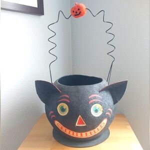 Department 56 Vintage Glitter Cat Pumpkin Trick or Treat Bowl